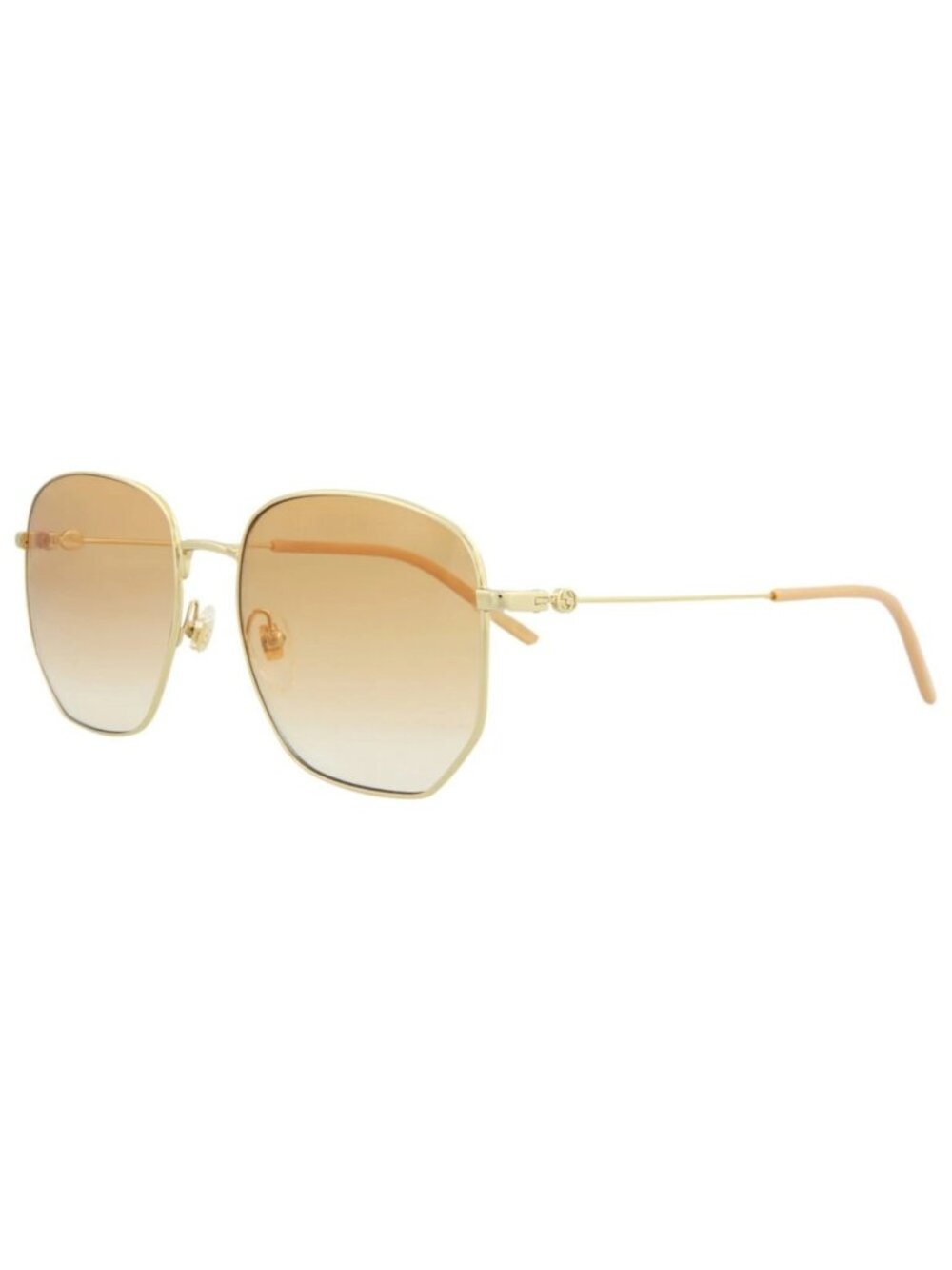 New Gucci Women's Sunglasses Square Rectangle Metal Frame Gold Gold Orange